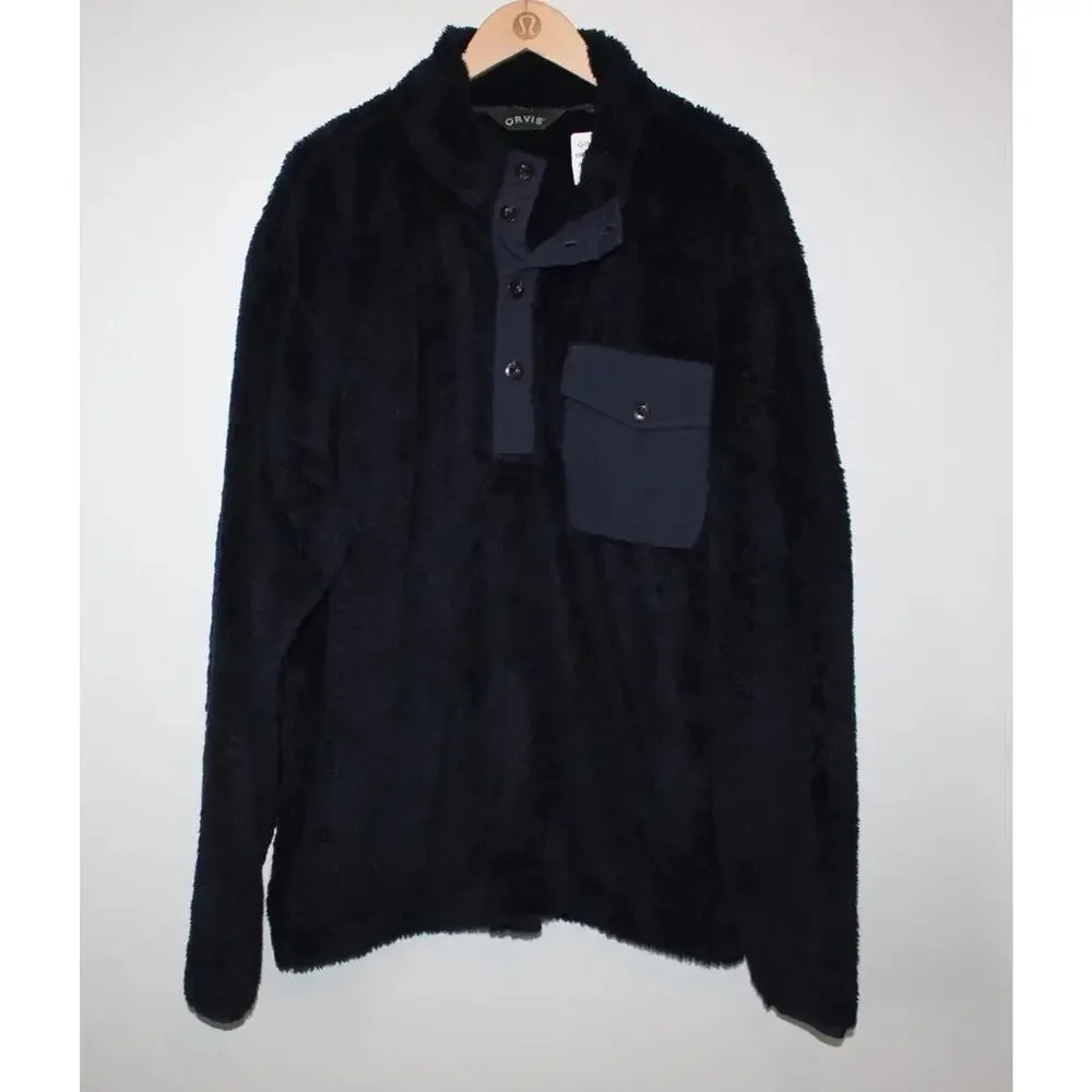 NWT Orvis 1/4 Button Fuzzy Fleece Pullover Navy Plush Sherpa Men's Sz XL H14598 - Picture 3 of 12